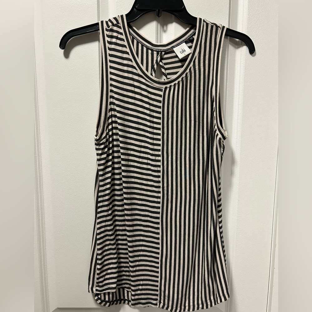 CAbi Black and White Striped Tank Top